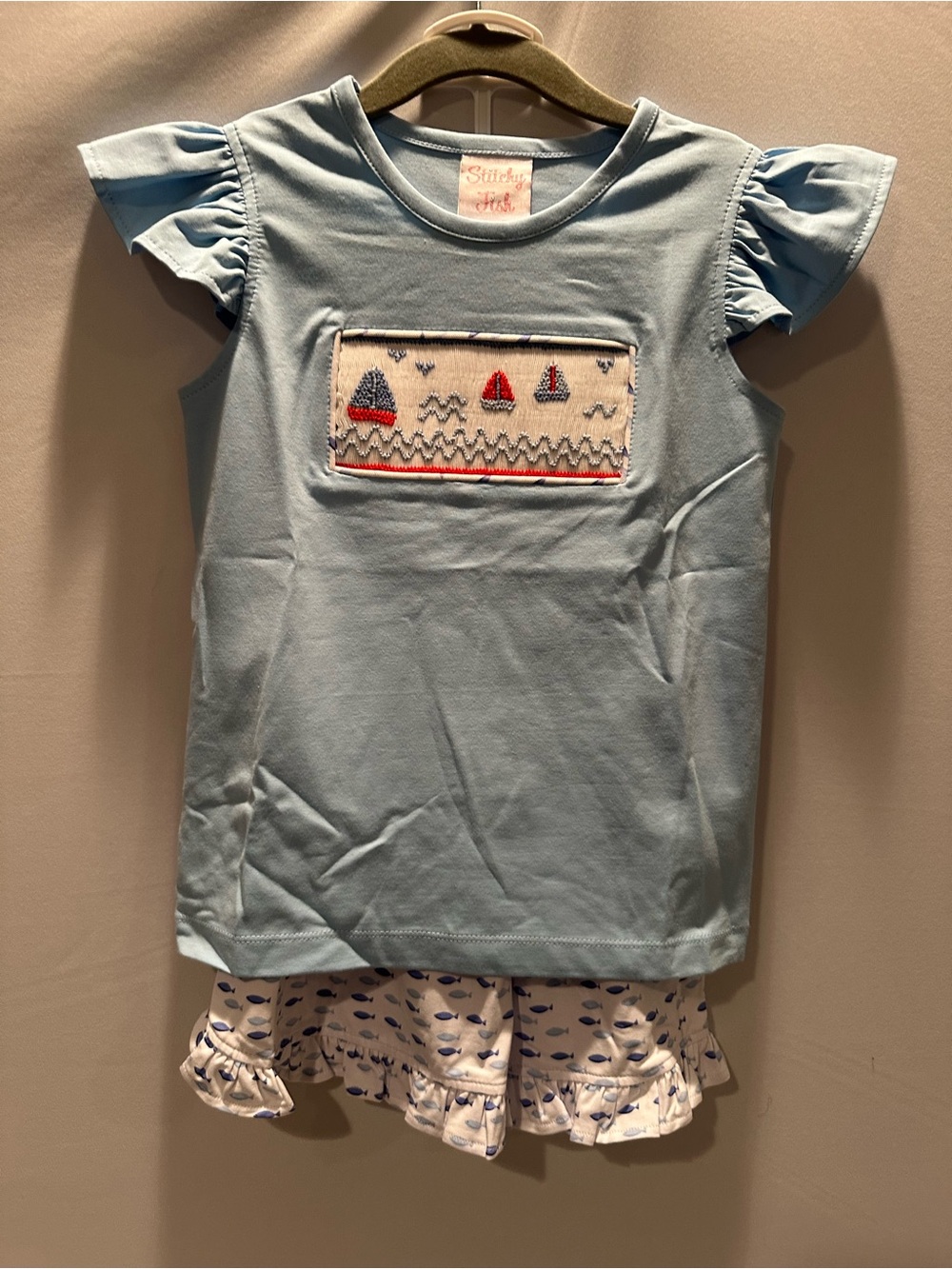 Light Blue Smocked Sailboat Tee with Shorts